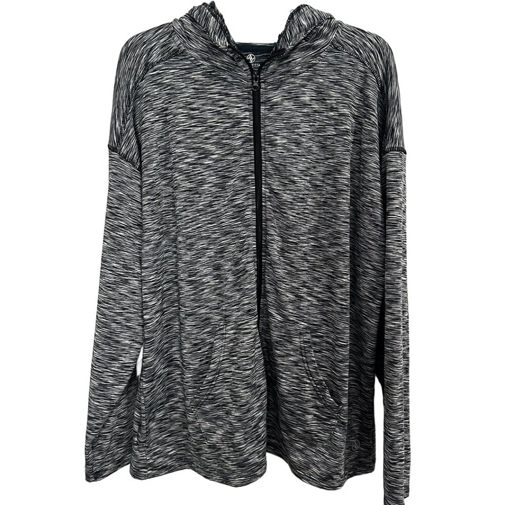 ADRIENNE VITTADINI Black White Light Weight Front Zip Hoodie Abstract 2XL